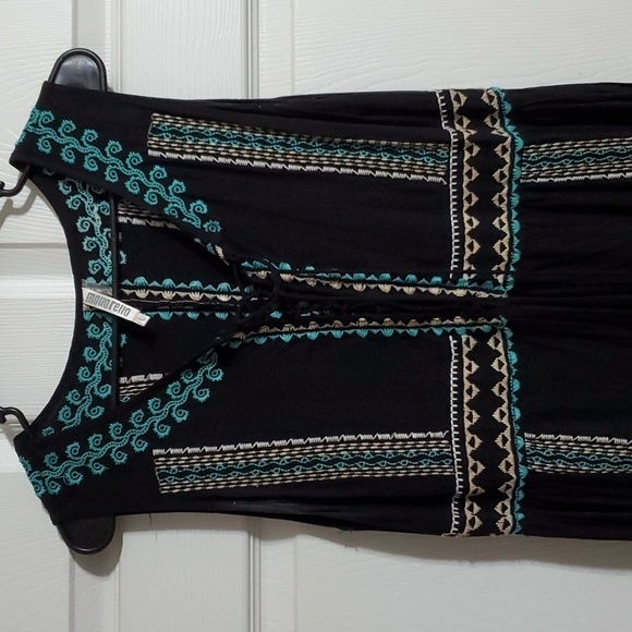 Monoreno Women's Maxi Dress Black Floral Sleeveless Embroidered Boho Size Large - Picture 2 of 8